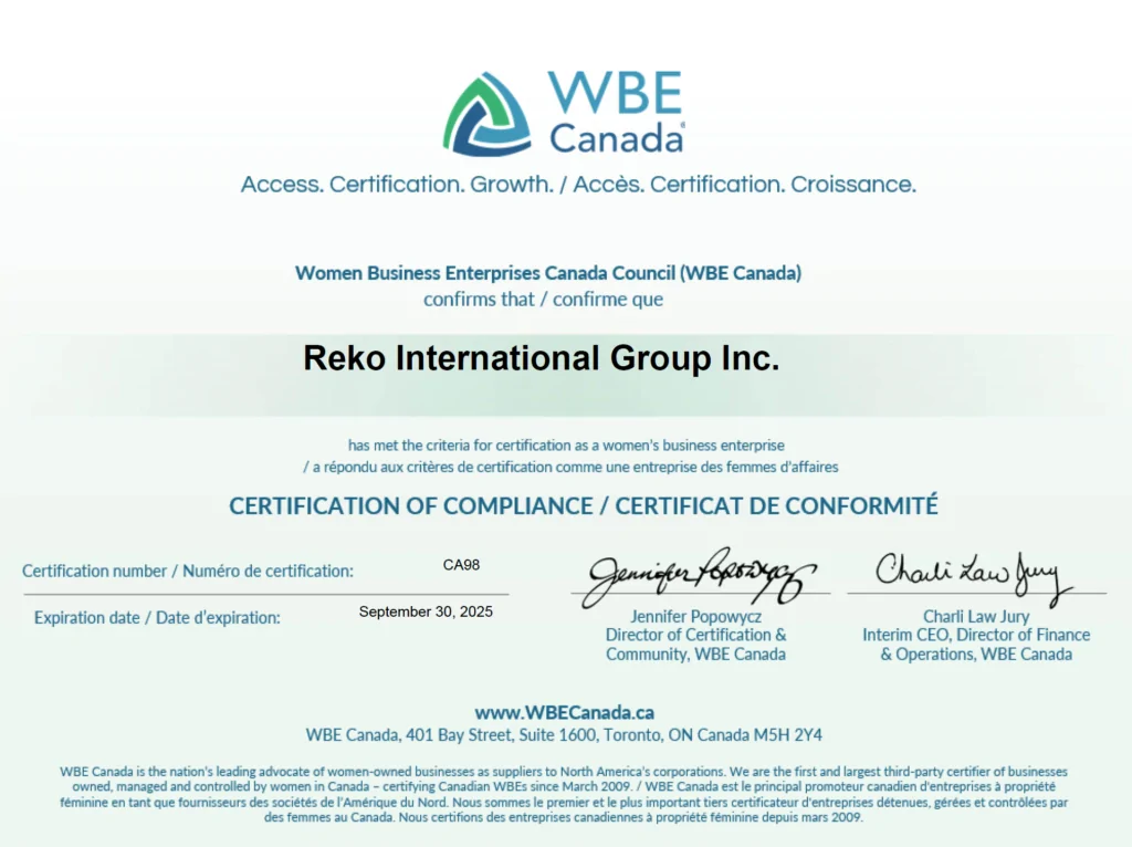WBE Certification of Compliance